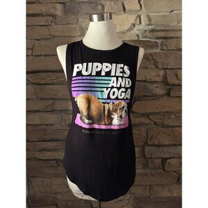 Puppies Make Me Happy Tank Top One Size Black Muscle Tee Puppies And Yoga USA